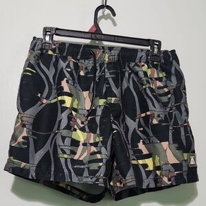 Topman Camouflage Swim Trunks - Black, Green, Tan